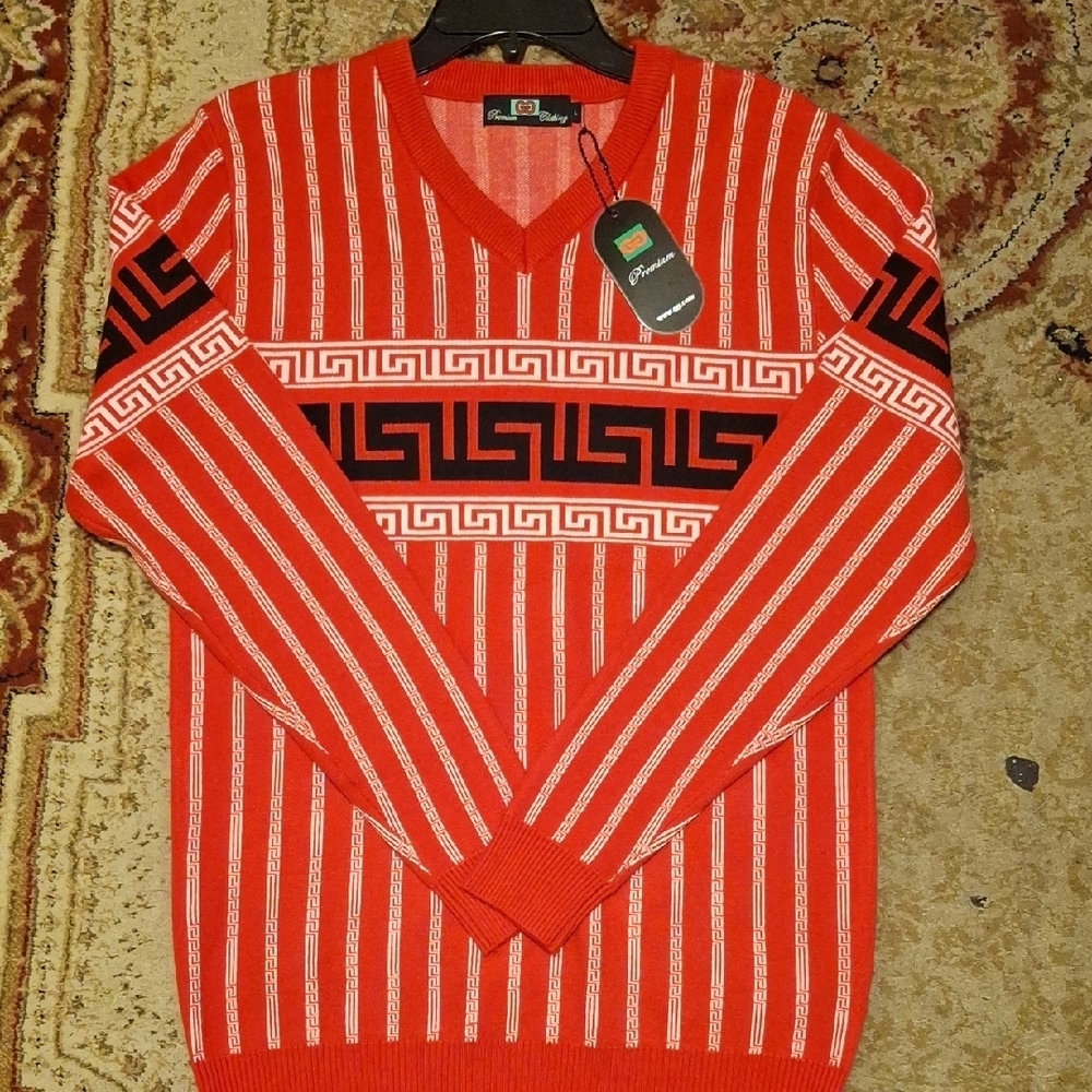 Inspired Fosace V-Neck Sweater in Red and Black